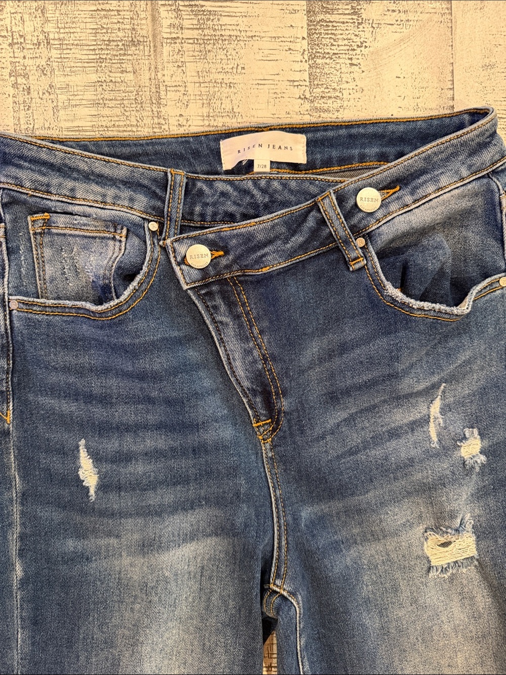 Risen High-Rise Distressed Blue Jeans